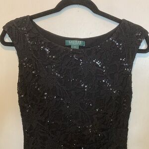 Lauren Ralph Lauren dress black lace sequin lined shirred waist sexy formal 2